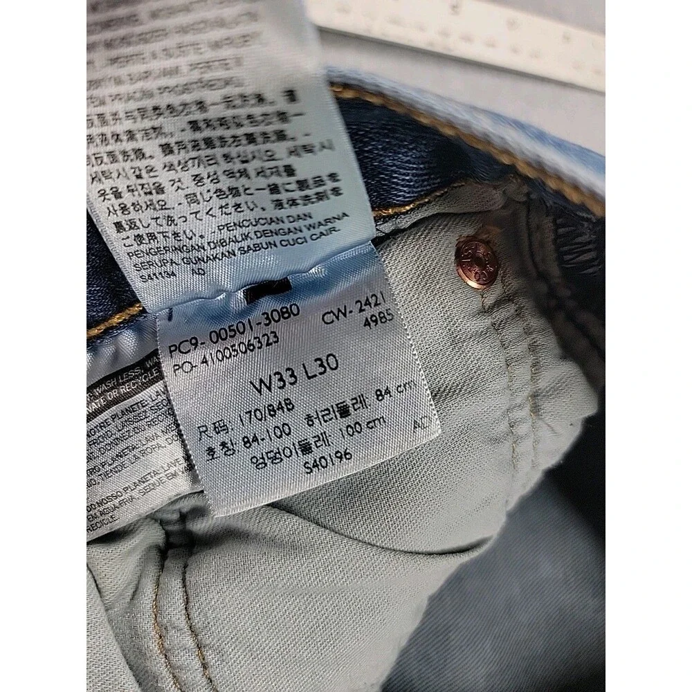 Levis Mens 501 (30x29) Jeans Straight Button Fly Mid‎ Stretch Dark Blue